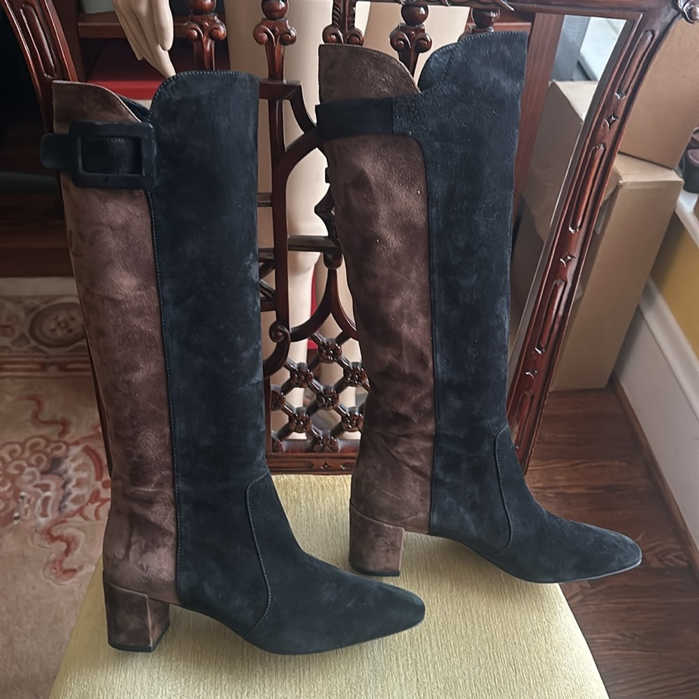 Roger Vivier Two Tone Black Brown Knee High Pull On Boots Size 39.5 US 9 - Picture 15 of 16